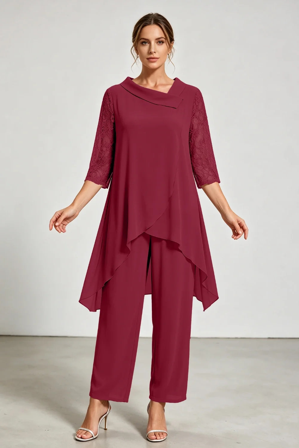Caroline | Chiffon Broekpak met Kanten Mouwen