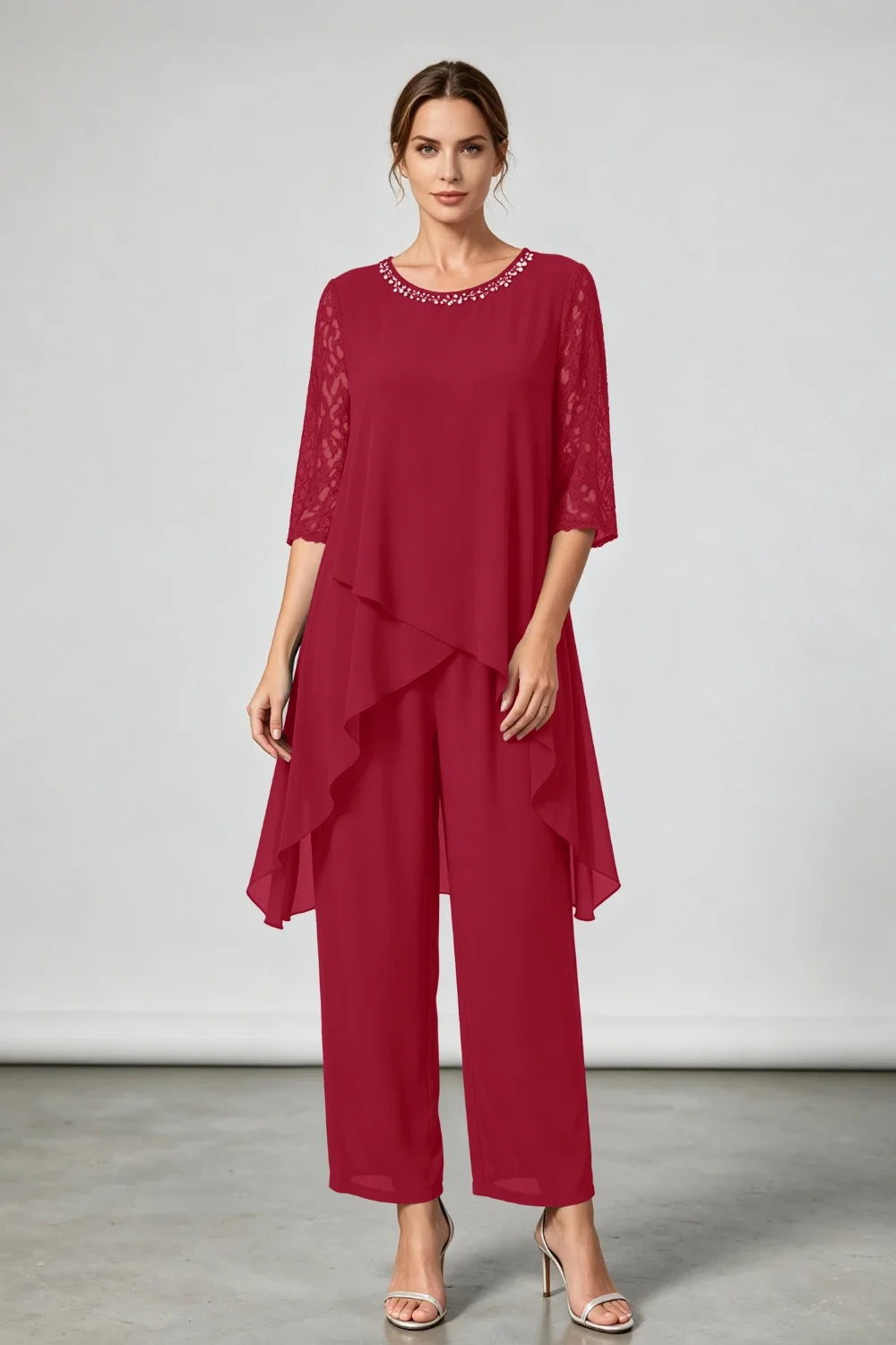 Annemarie | Gelaagd Chiffon Broekpak met Sierhals
