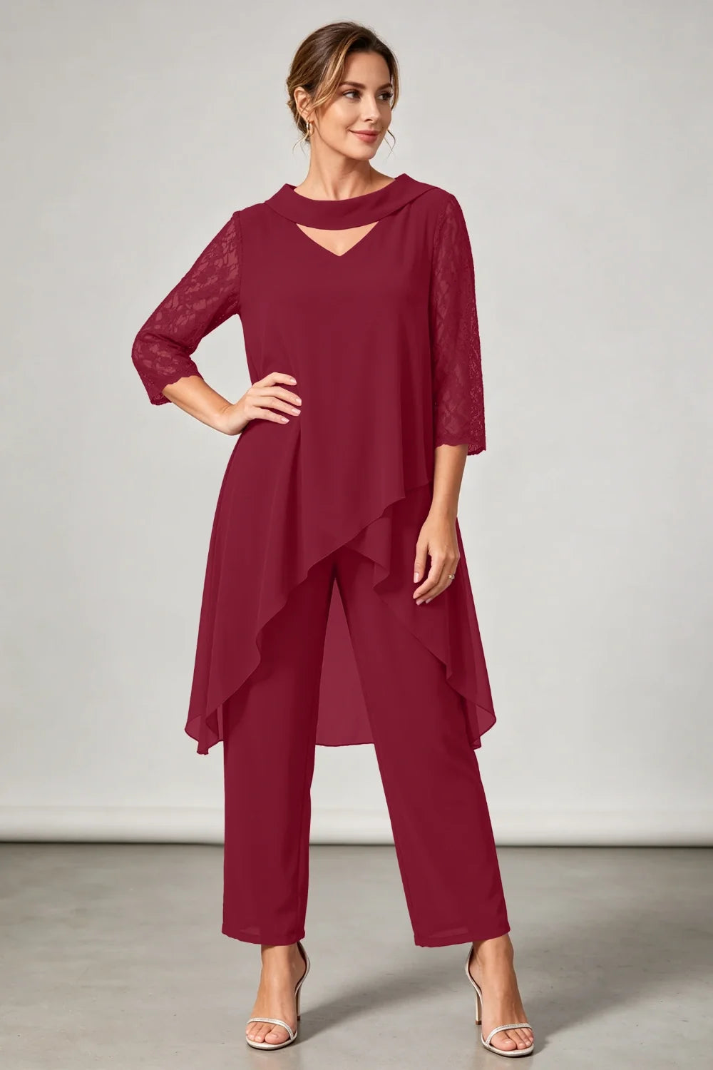 Hilde | Chiffon Broekpak met Kanten Mouwen