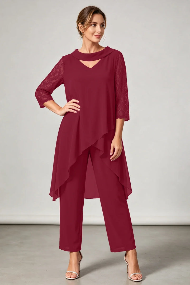 Hilde | Chiffon Broekpak met Kanten Mouwen