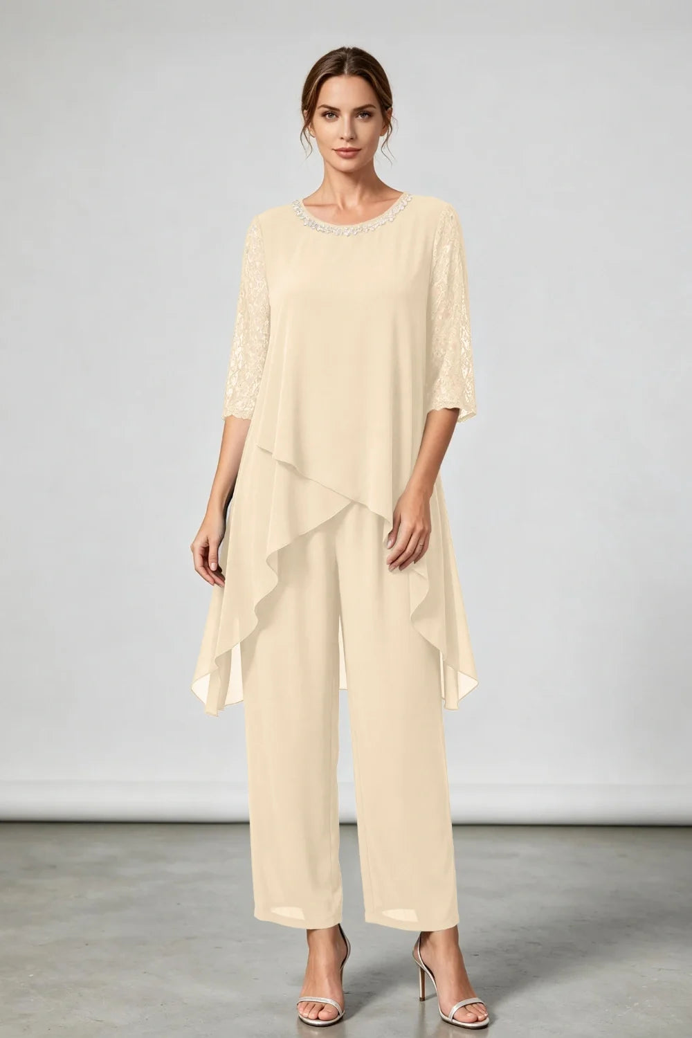 Annemarie | Gelaagd Chiffon Broekpak met Sierhals