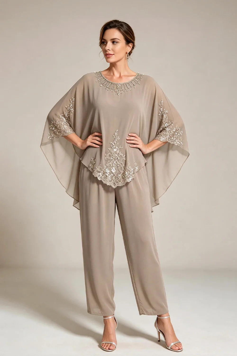 Ilse | Chiffon Broekpak met Cape-Mouwen