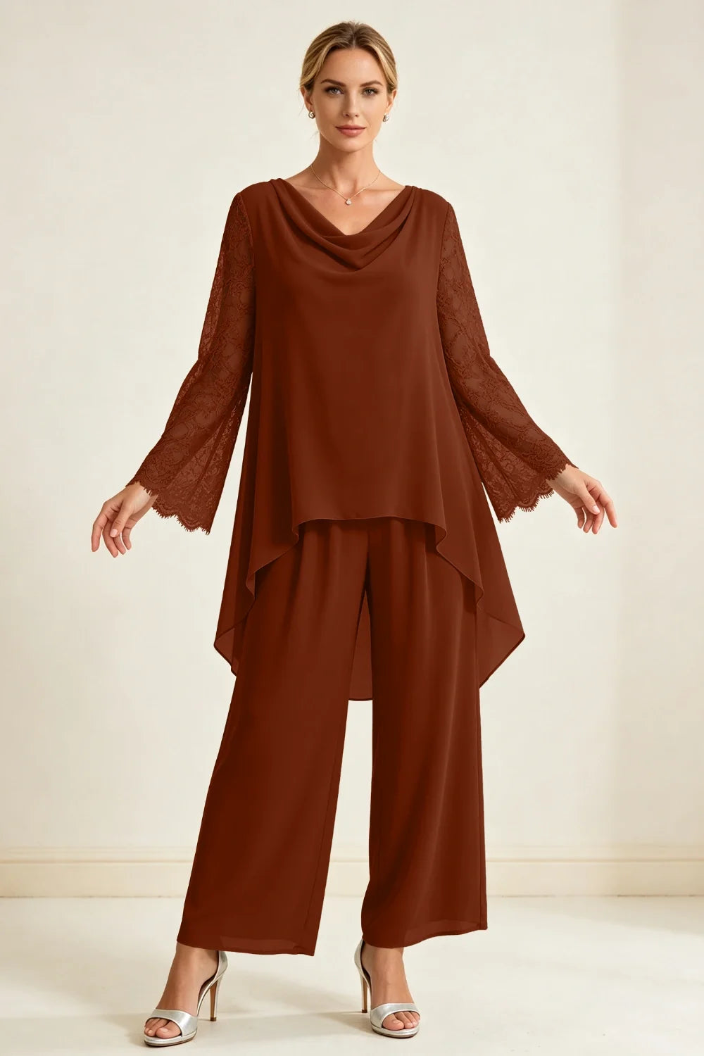 Mieke | Chiffon Broekset met Watervalhals