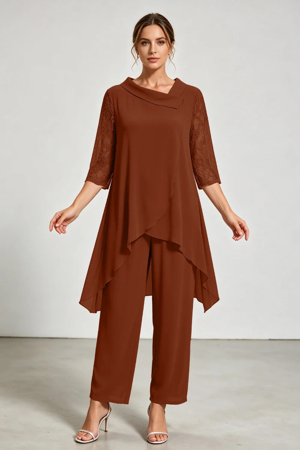 Caroline | Chiffon Broekpak met Kanten Mouwen