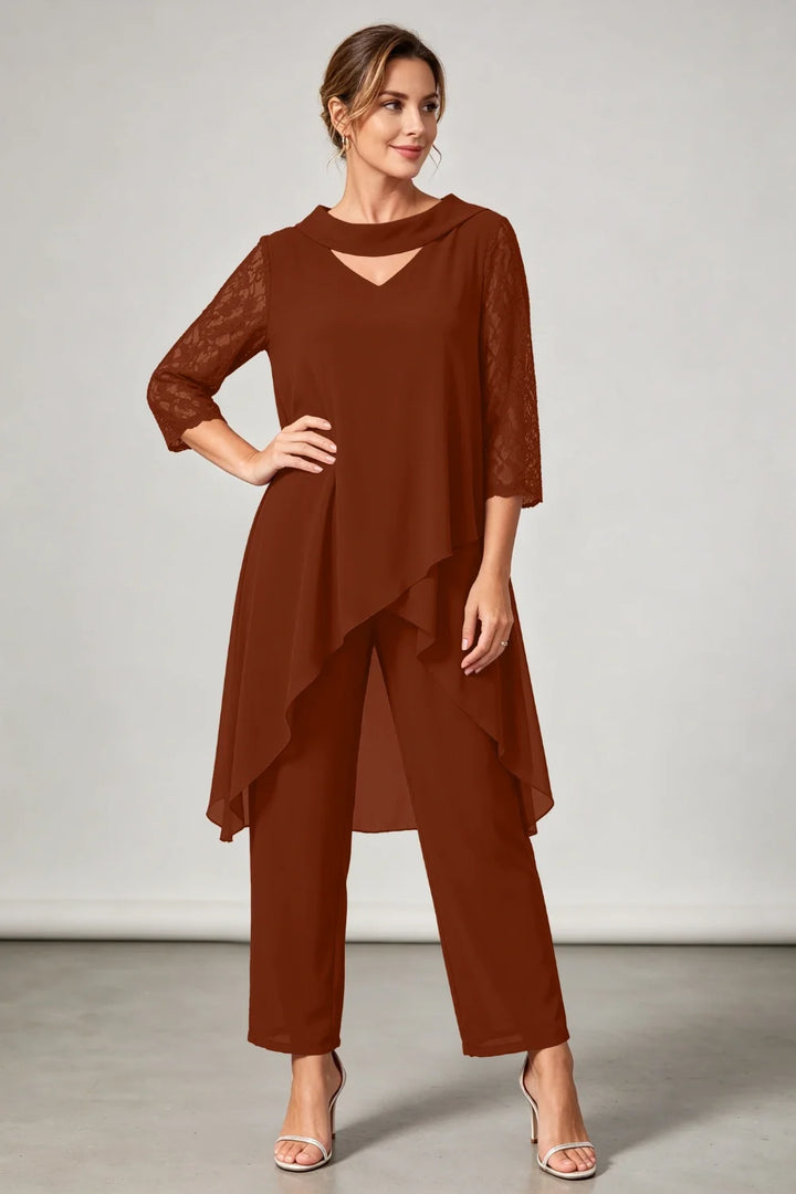Hilde | Chiffon Broekpak met Kanten Mouwen