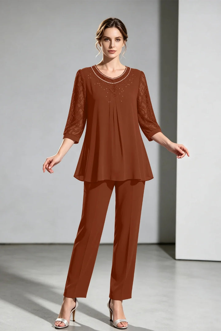 Brigitte | Chiffon Broekpak met Kanten Mouwen