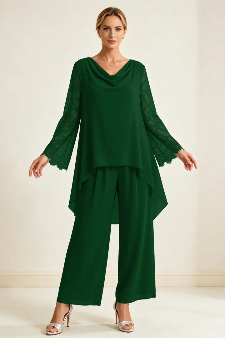 Mieke | Chiffon Broekset met Watervalhals