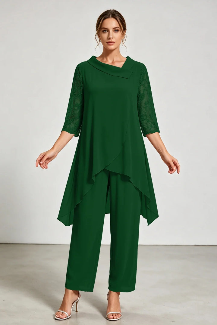 Caroline | Chiffon Broekpak met Kanten Mouwen