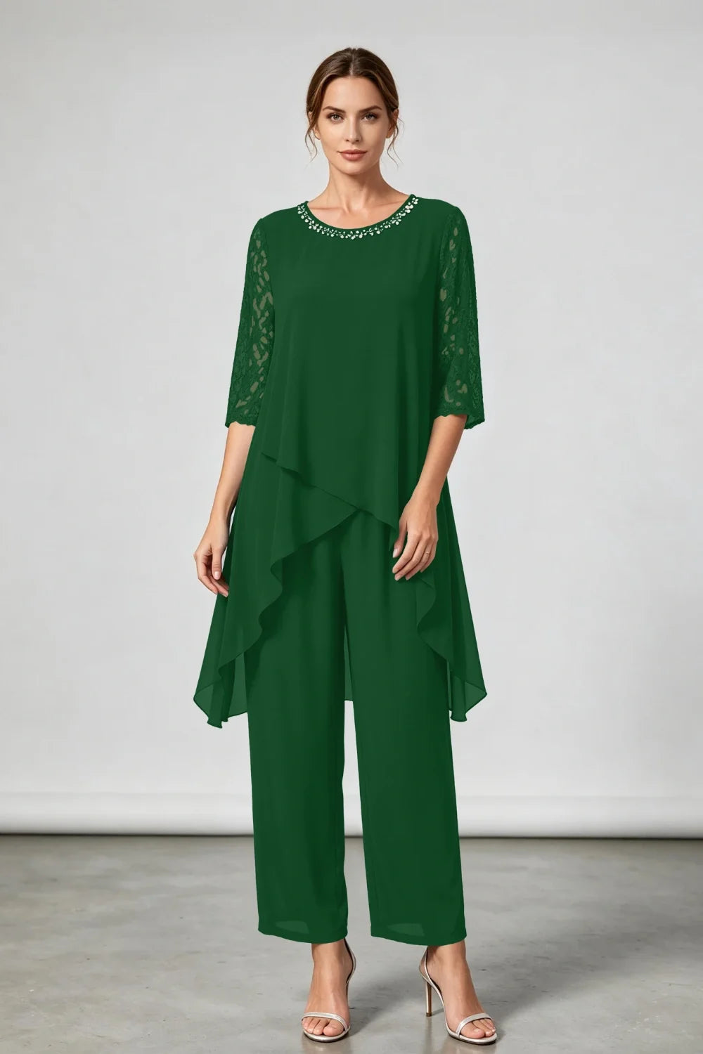 Annemarie | Gelaagd Chiffon Broekpak met Sierhals