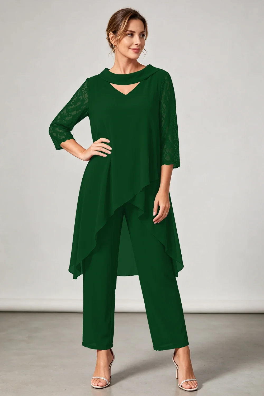 Hilde | Chiffon Broekpak met Kanten Mouwen