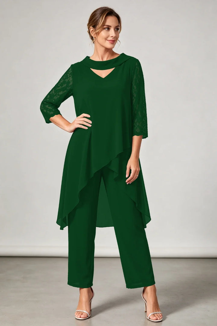 Hilde | Chiffon Broekpak met Kanten Mouwen