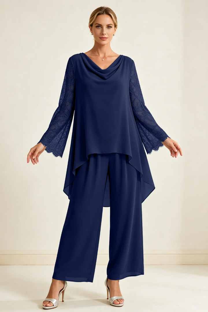 Mieke | Chiffon Broekset met Watervalhals