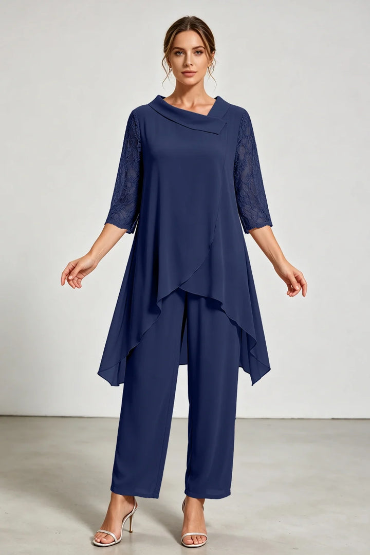 Caroline | Chiffon Broekpak met Kanten Mouwen