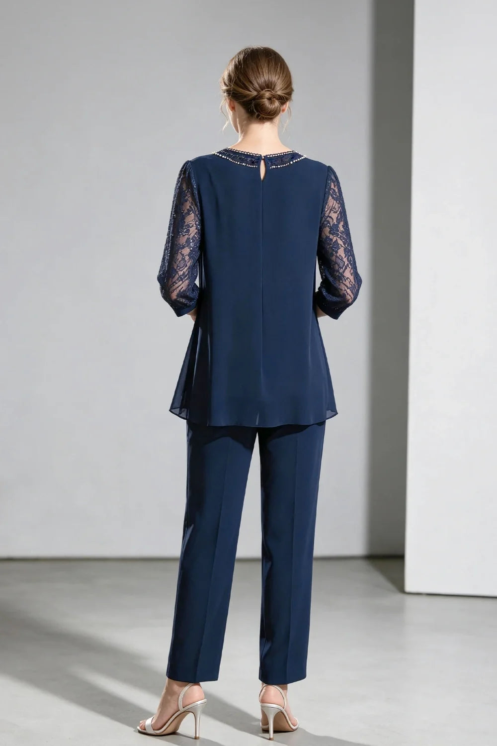 Brigitte | Chiffon Broekpak met Kanten Mouwen