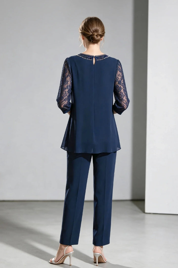 Brigitte | Chiffon Broekpak met Kanten Mouwen