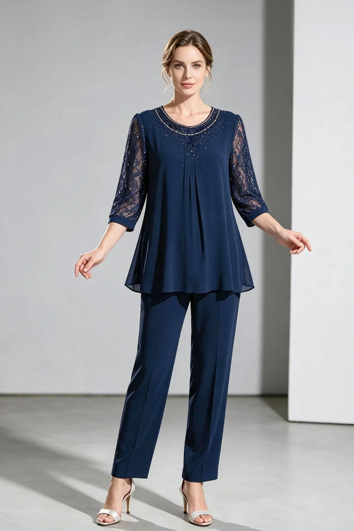 Brigitte | Chiffon Broekpak met Kanten Mouwen