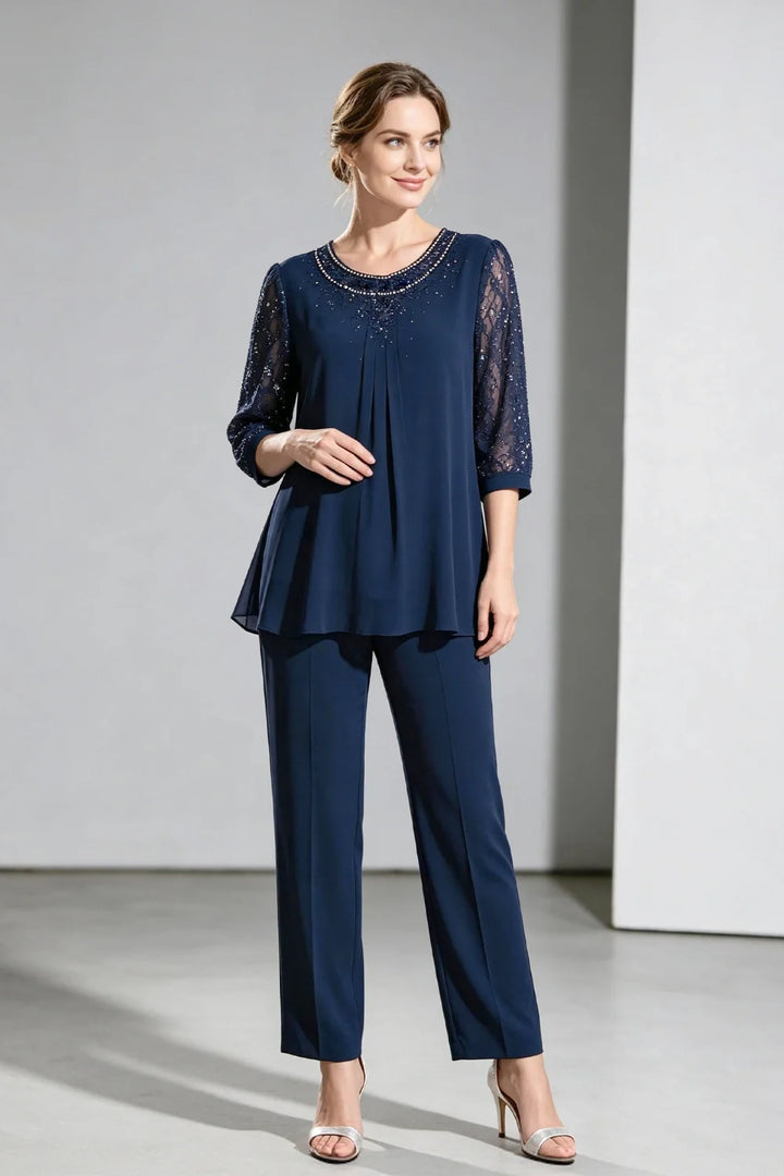 Brigitte | Chiffon Broekpak met Kanten Mouwen