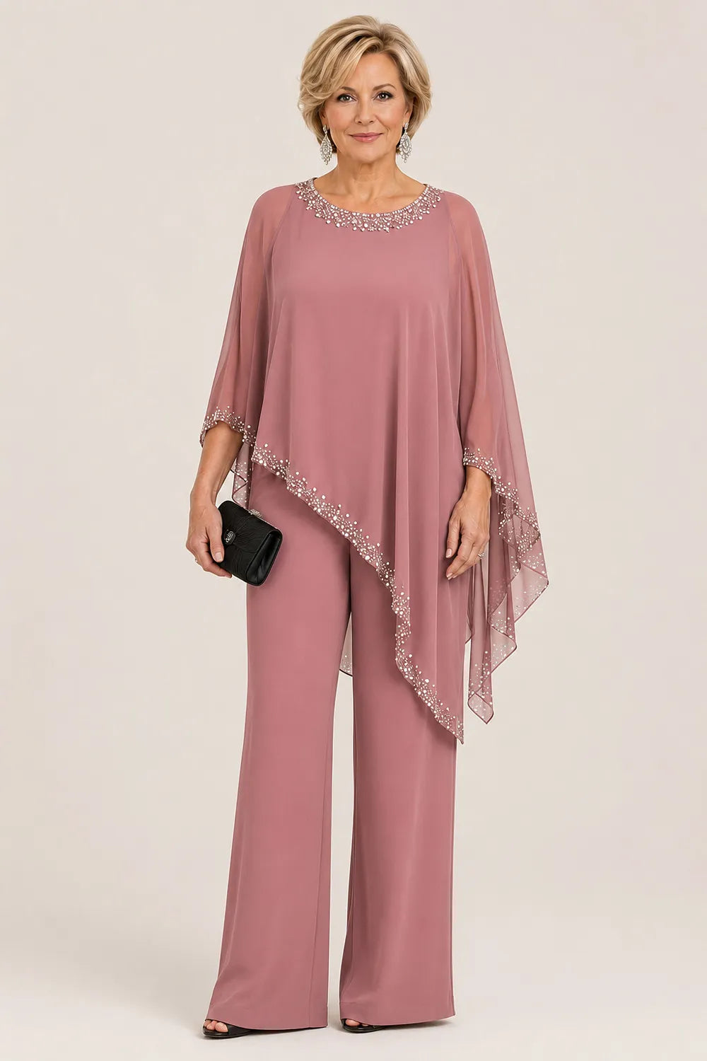 Claudia | Formeel Chiffon Broekpak met Cape