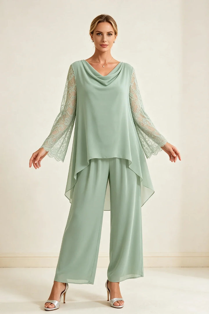 Mieke | Chiffon Broekset met Watervalhals