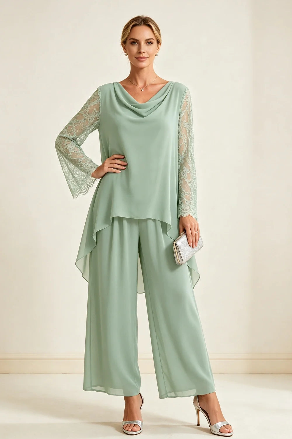 Mieke | Chiffon Broekset met Watervalhals