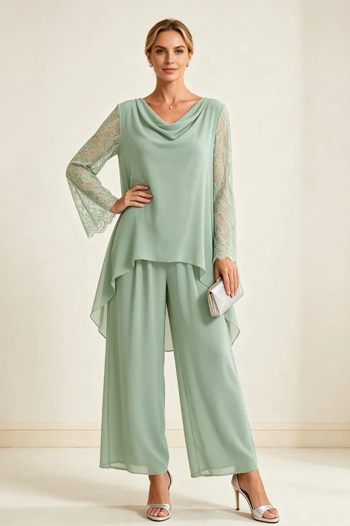 Mieke | Chiffon Broekset met Watervalhals