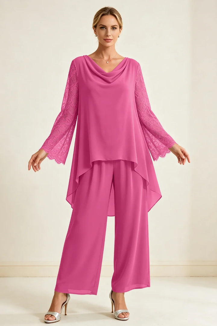Mieke | Chiffon Broekset met Watervalhals