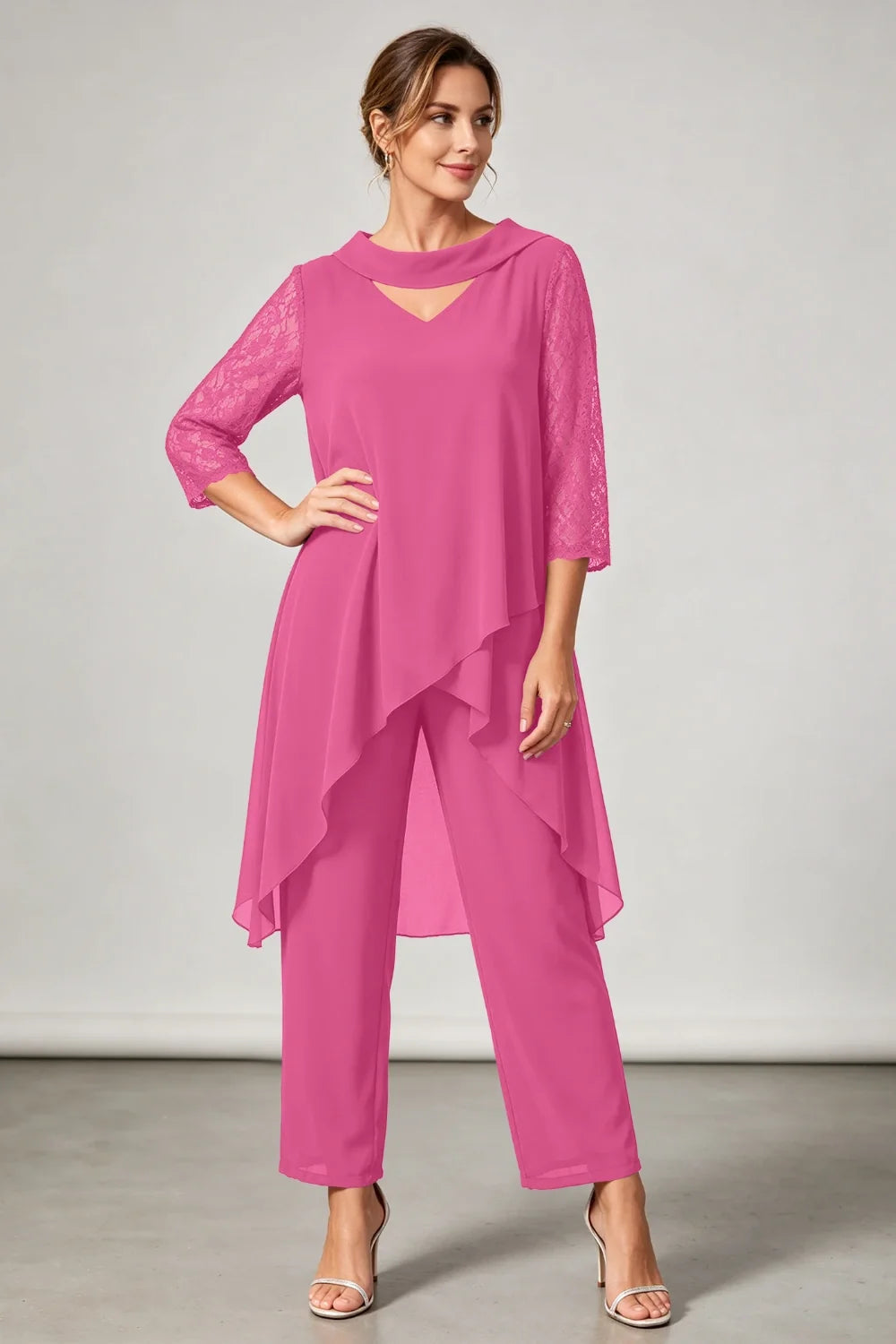 Hilde | Chiffon Broekpak met Kanten Mouwen