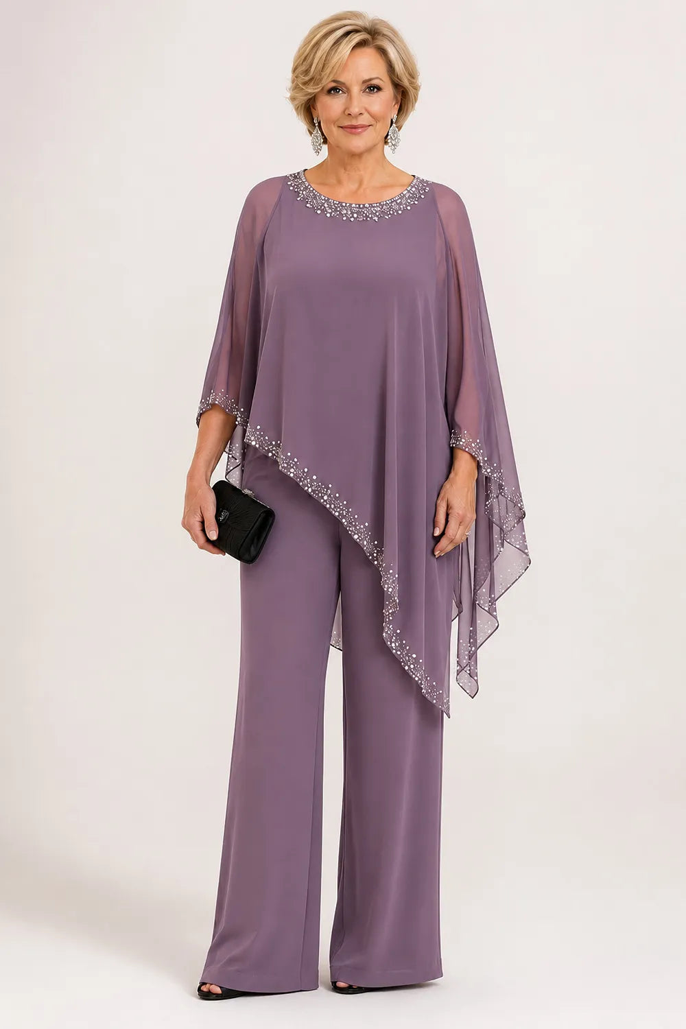 Claudia | Formeel Chiffon Broekpak met Cape