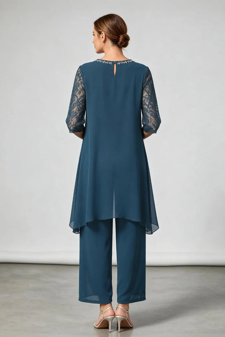 Annemarie | Gelaagd Chiffon Broekpak met Sierhals
