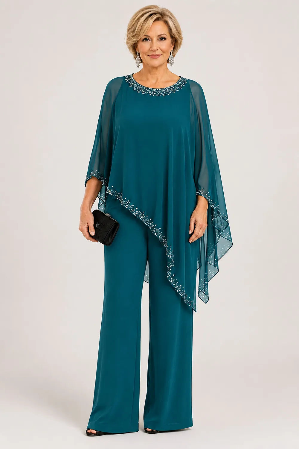 Claudia | Formeel Chiffon Broekpak met Cape