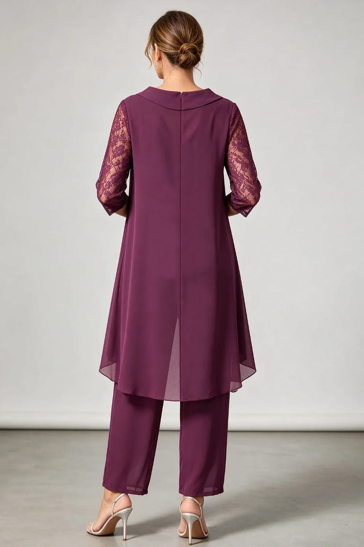 Hilde | Chiffon Broekpak met Kanten Mouwen