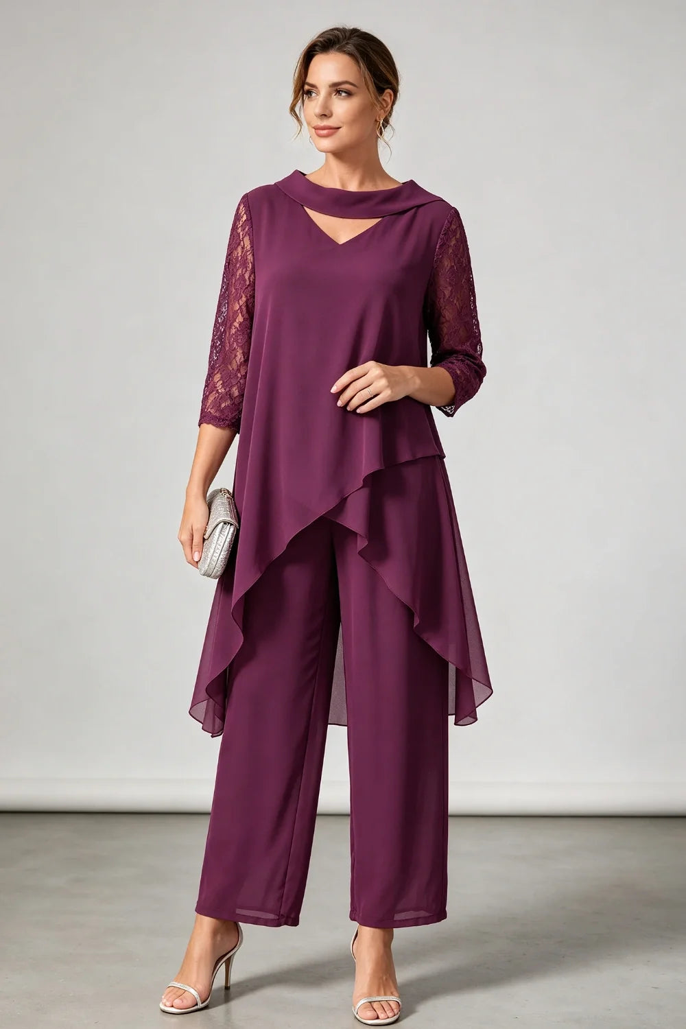 Hilde | Chiffon Broekpak met Kanten Mouwen