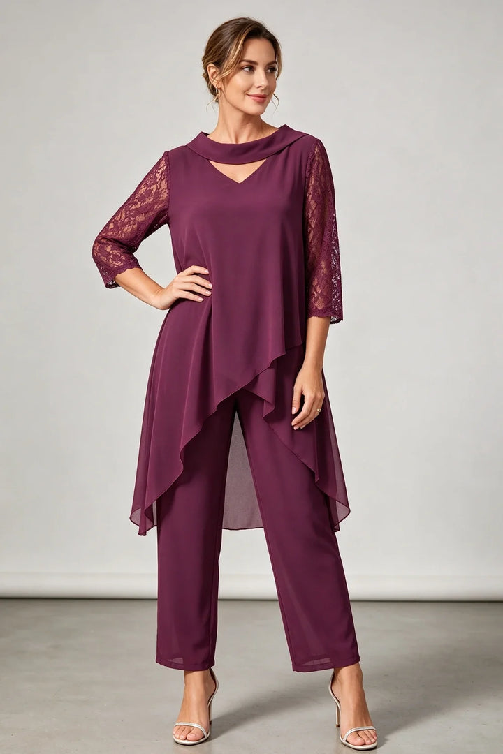 Hilde | Chiffon Broekpak met Kanten Mouwen