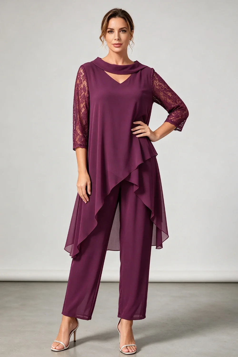 Hilde | Chiffon Broekpak met Kanten Mouwen