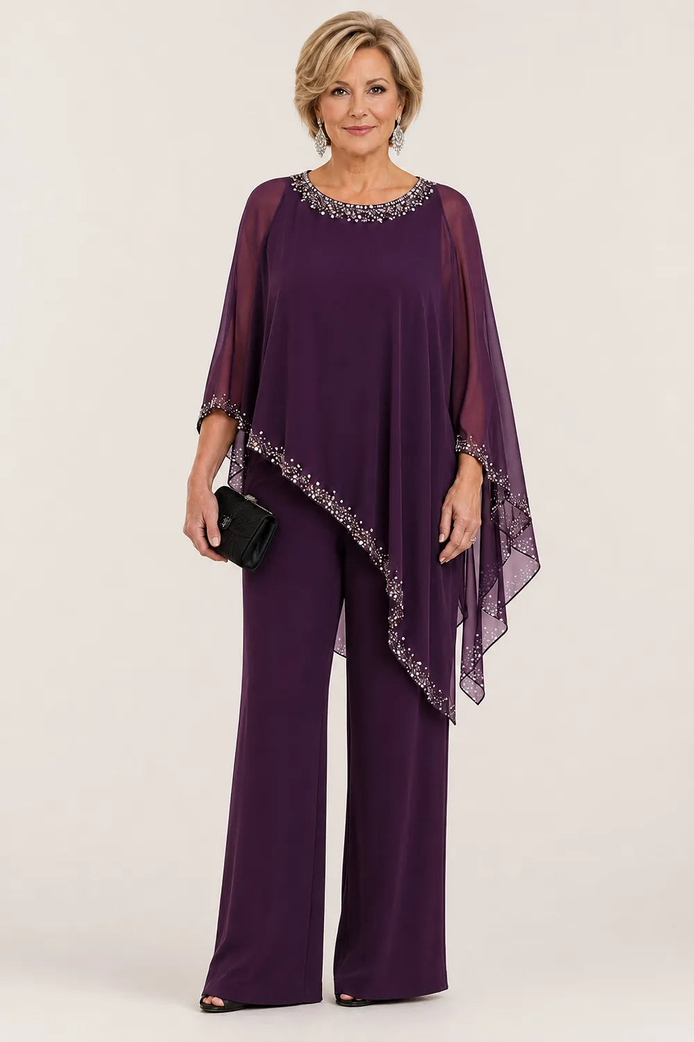 Claudia | Formeel Chiffon Broekpak met Cape