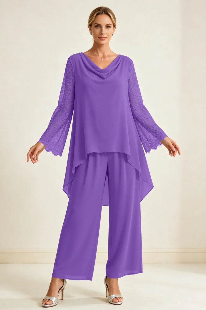 Mieke | Chiffon Broekset met Watervalhals