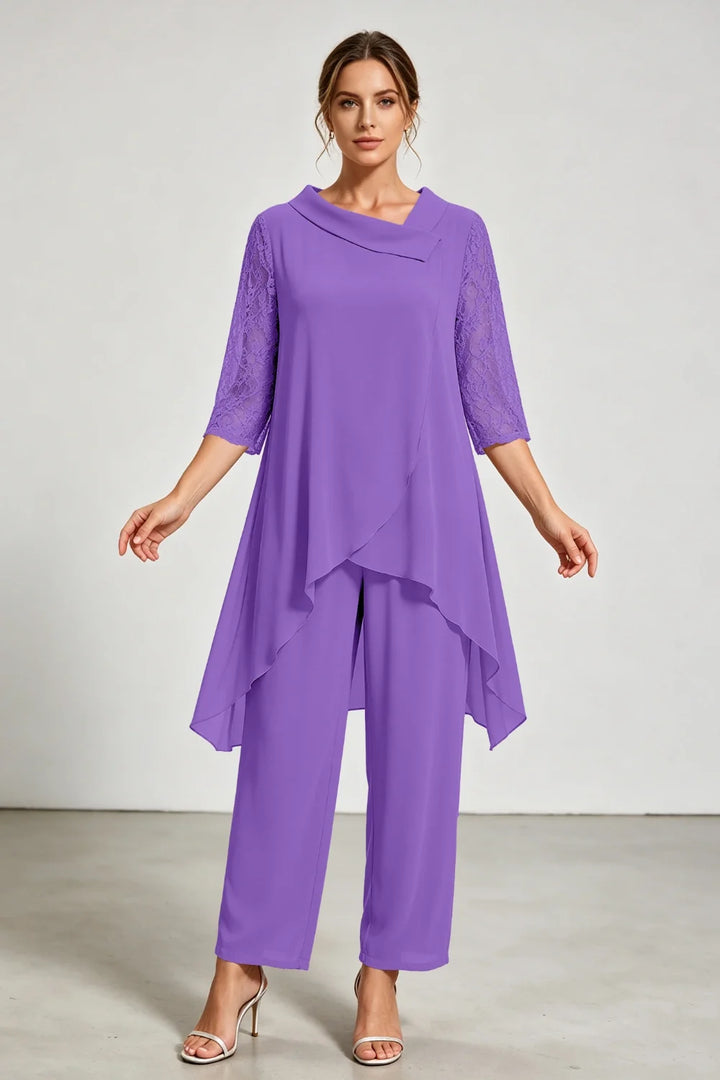 Caroline | Chiffon Broekpak met Kanten Mouwen