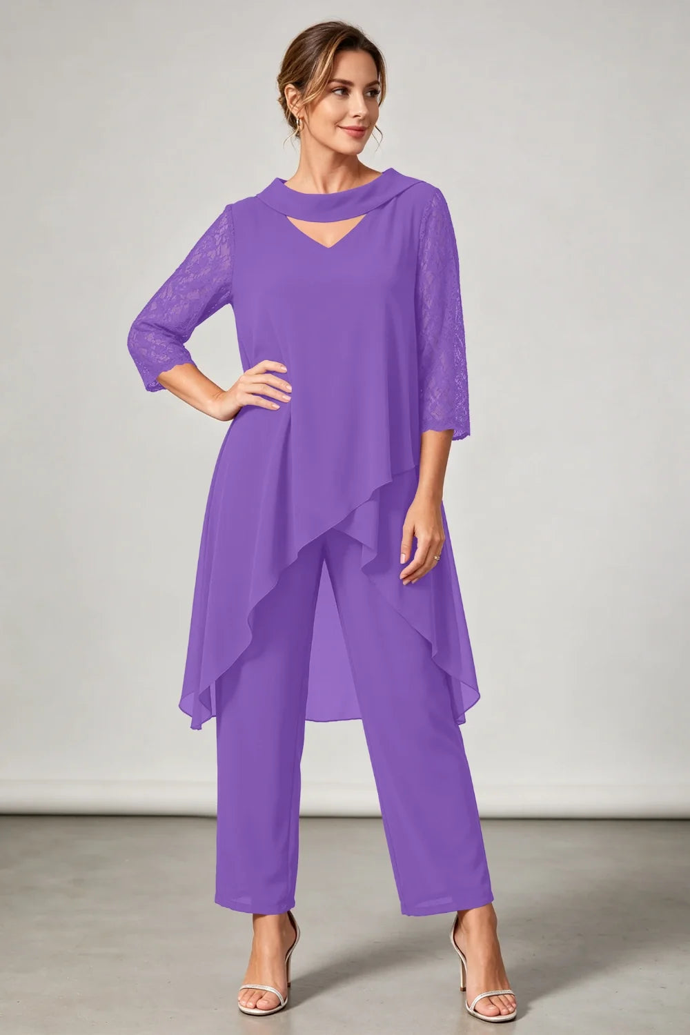 Hilde | Chiffon Broekpak met Kanten Mouwen