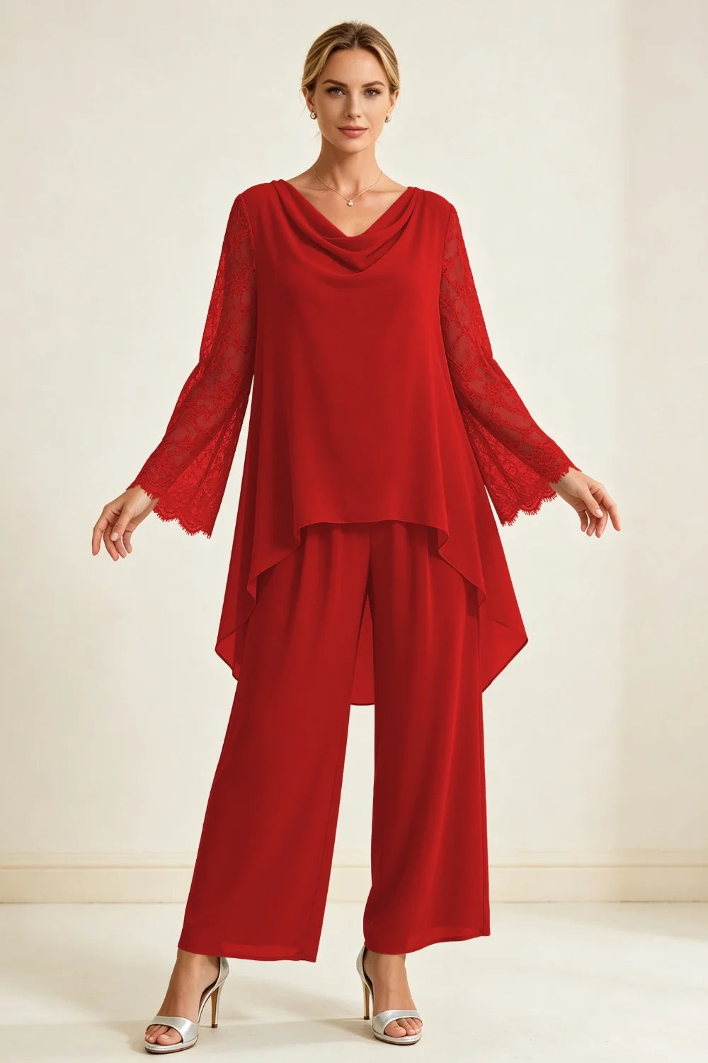 Mieke | Chiffon Broekset met Watervalhals