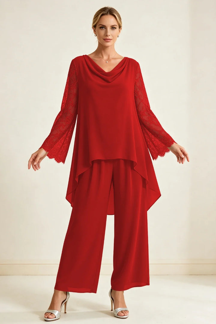 Mieke | Chiffon Broekset met Watervalhals