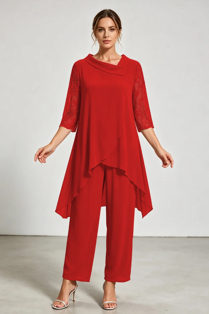 Caroline | Chiffon Broekpak met Kanten Mouwen