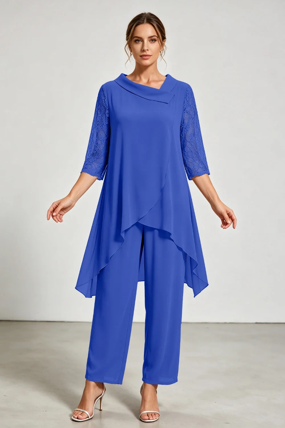 Caroline | Chiffon Broekpak met Kanten Mouwen