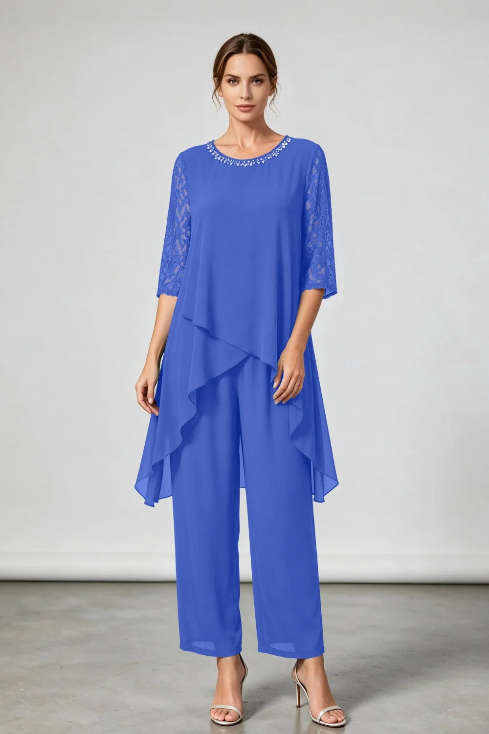 Annemarie | Gelaagd Chiffon Broekpak met Sierhals
