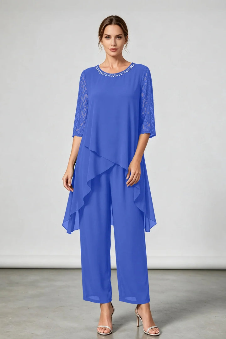 Annemarie | Gelaagd Chiffon Broekpak met Sierhals