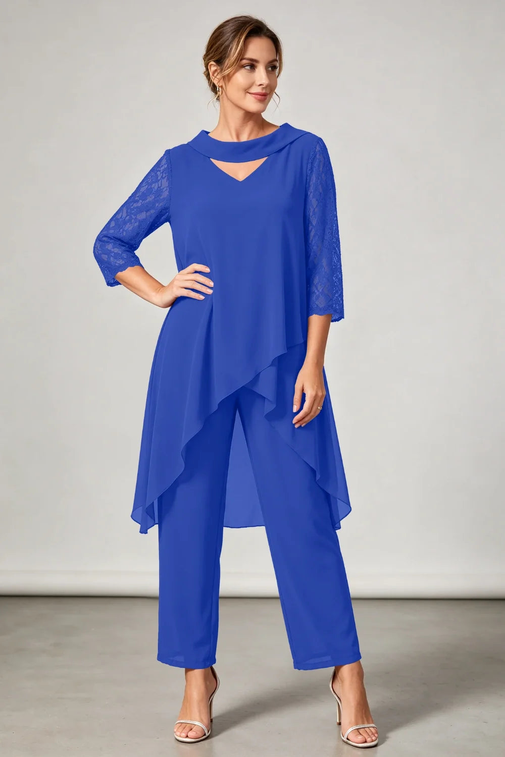 Hilde | Chiffon Broekpak met Kanten Mouwen