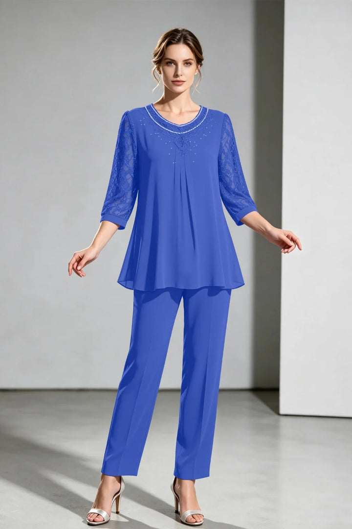 Brigitte | Chiffon Broekpak met Kanten Mouwen