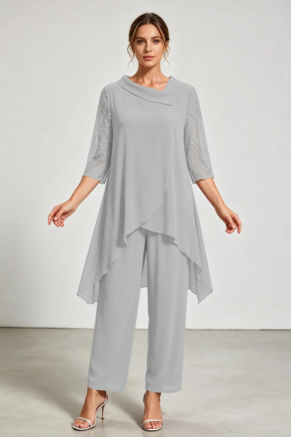 Caroline | Chiffon Broekpak met Kanten Mouwen