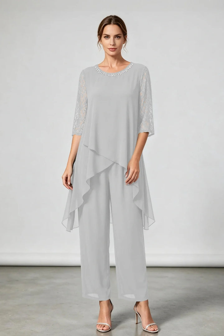 Annemarie | Gelaagd Chiffon Broekpak met Sierhals