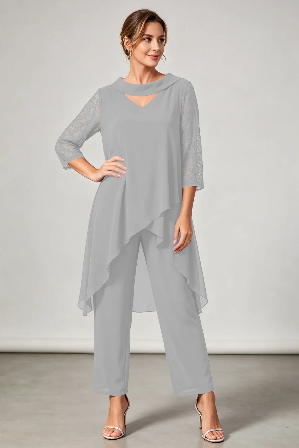 Hilde | Chiffon Broekpak met Kanten Mouwen