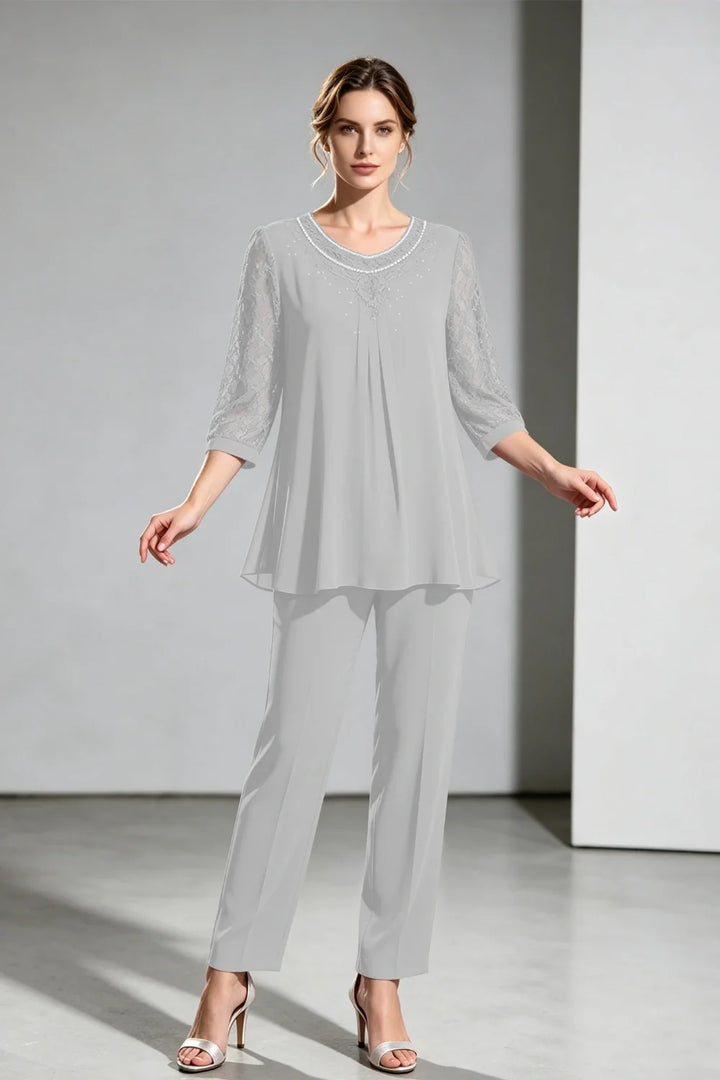 Brigitte | Chiffon Broekpak met Kanten Mouwen